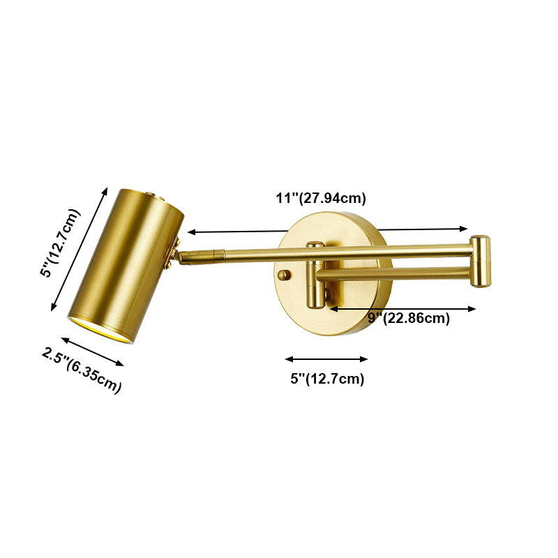Gold Cylindrical Wall Lamp in Modern Minimalist Aluminium Reading Wall Light