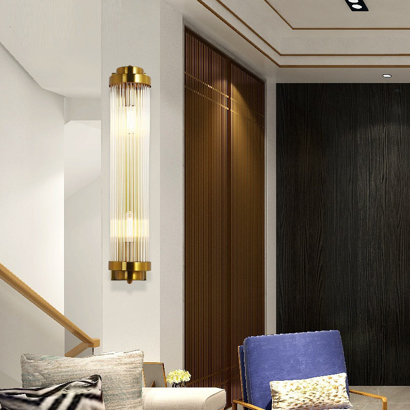Gold 2-Light Wall Light in Modern Luxury Style Cylindrical Crystal Wall Lamp for Bedroom