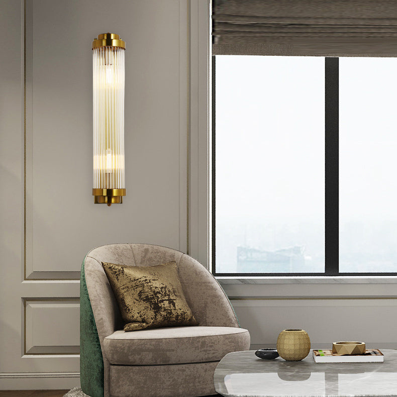 Gold 2-Light Wall Light in Modern Luxury Style Cylindrical Crystal Wall Lamp for Bedroom