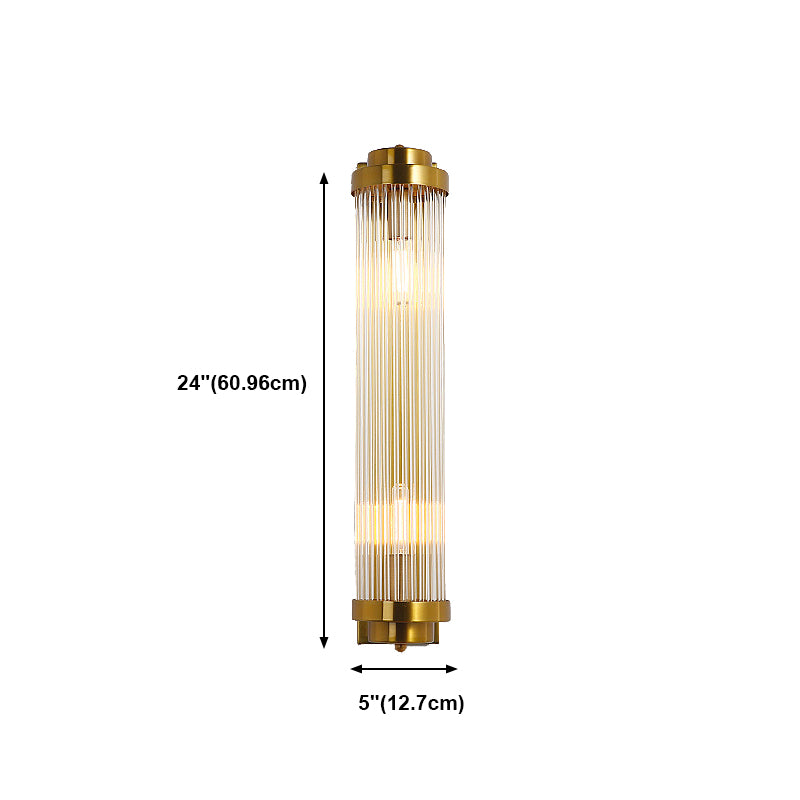 Gold 2-Light Wall Light in Modern Luxury Style Cylindrical Crystal Wall Lamp for Bedroom