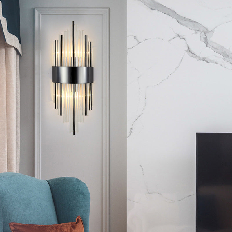 Modern Luxury Geometric Wall Lamp Metal 2-Light Wall Light with Crystal Shade