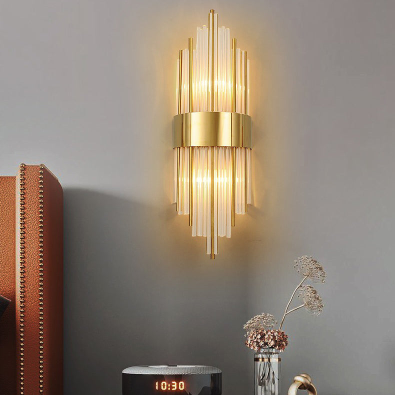 Modern Luxury Geometric Wall Lamp Metal 2-Light Wall Light with Crystal Shade