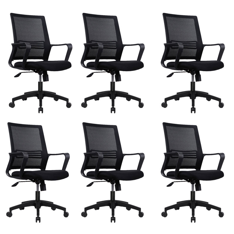 Contemporary Fabric Swivel Chair High-Back Arm Office Chair in Black