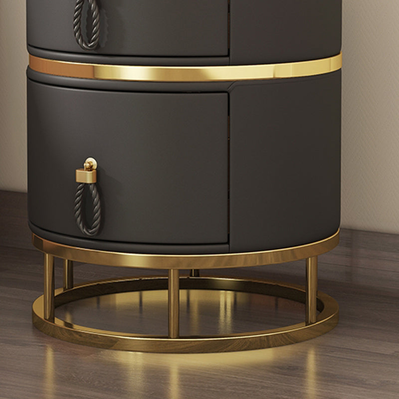 Glam Stone Top Nightstand 20 Inch H 2-drawer Faux Leather Night Table