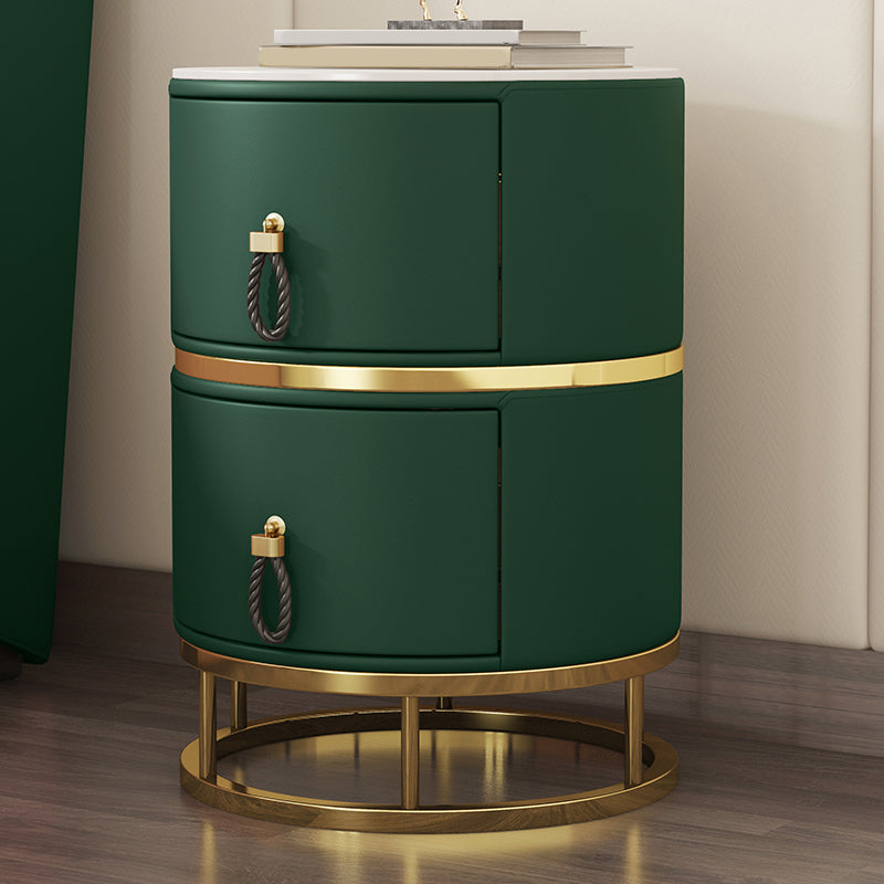 Glam Stone Top Nightstand 20 Inch H 2-drawer Faux Leather Night Table