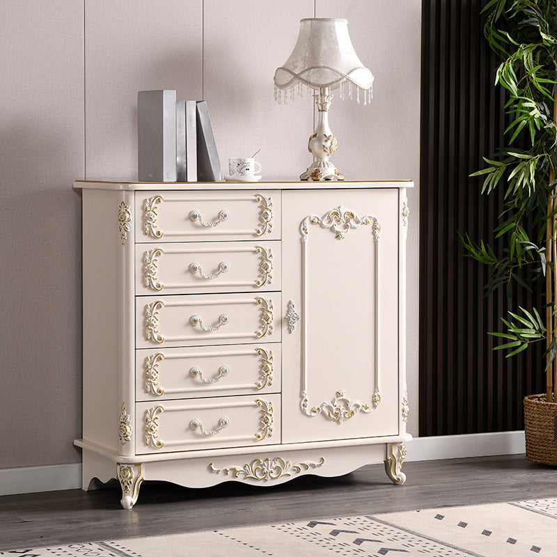 Glam Storage Chest White Artificial Wood Storage Chest Dresser with Drawers and Doors