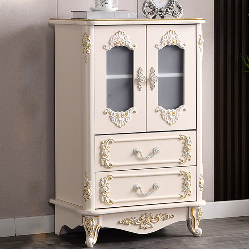 Glam Storage Chest White Artificial Wood Storage Chest Dresser with Drawers and Doors