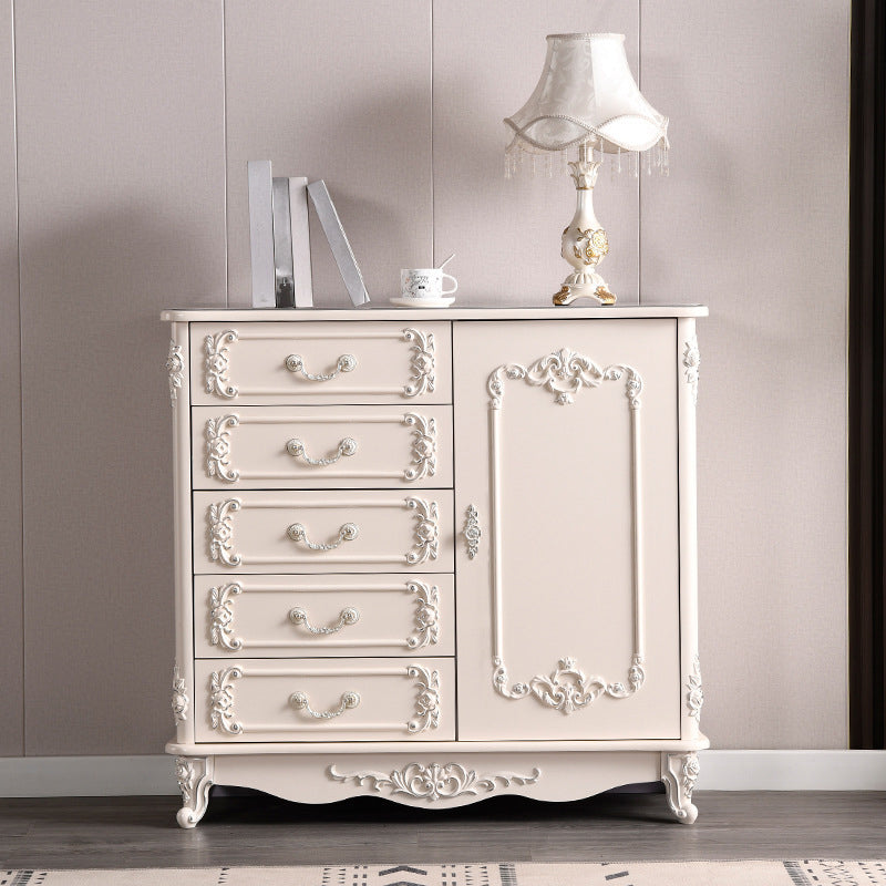 Glam Storage Chest White Artificial Wood Storage Chest Dresser with Drawers and Doors