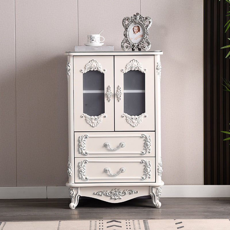 Glam Storage Chest White Artificial Wood Storage Chest Dresser with Drawers and Doors