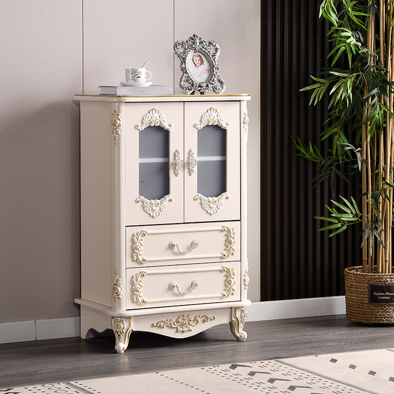 Glam Storage Chest White Artificial Wood Storage Chest Dresser with Drawers and Doors