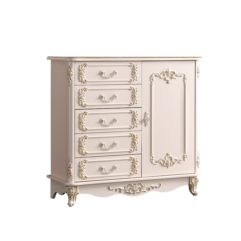 Glam Storage Chest White Artificial Wood Storage Chest Dresser with Drawers and Doors