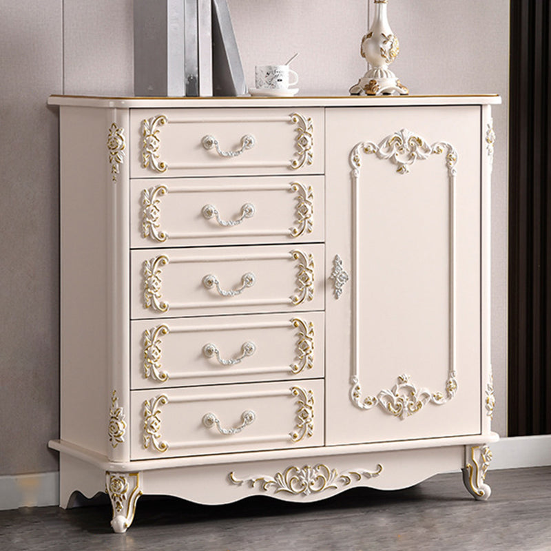 Glam Storage Chest White Artificial Wood Storage Chest Dresser with Drawers and Doors