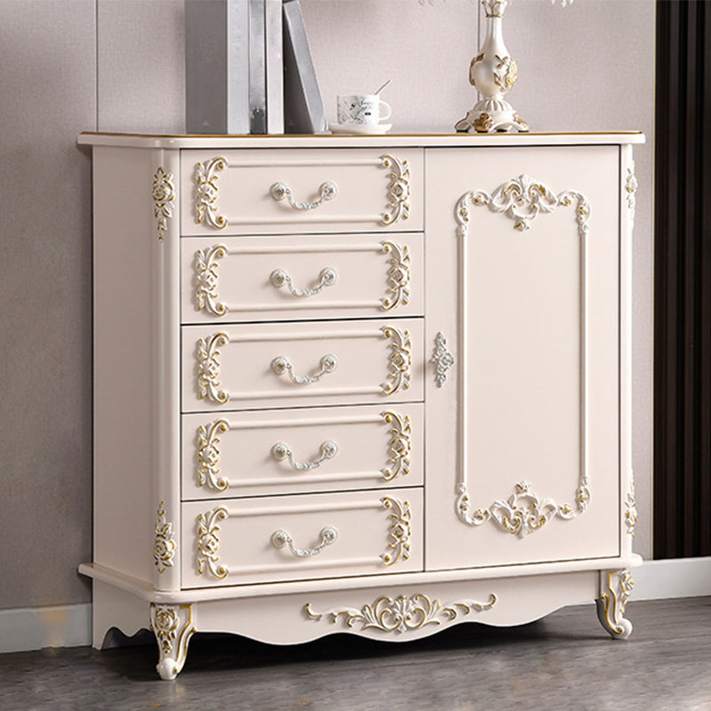 Glam Storage Chest White Artificial Wood Storage Chest Dresser with Drawers and Doors