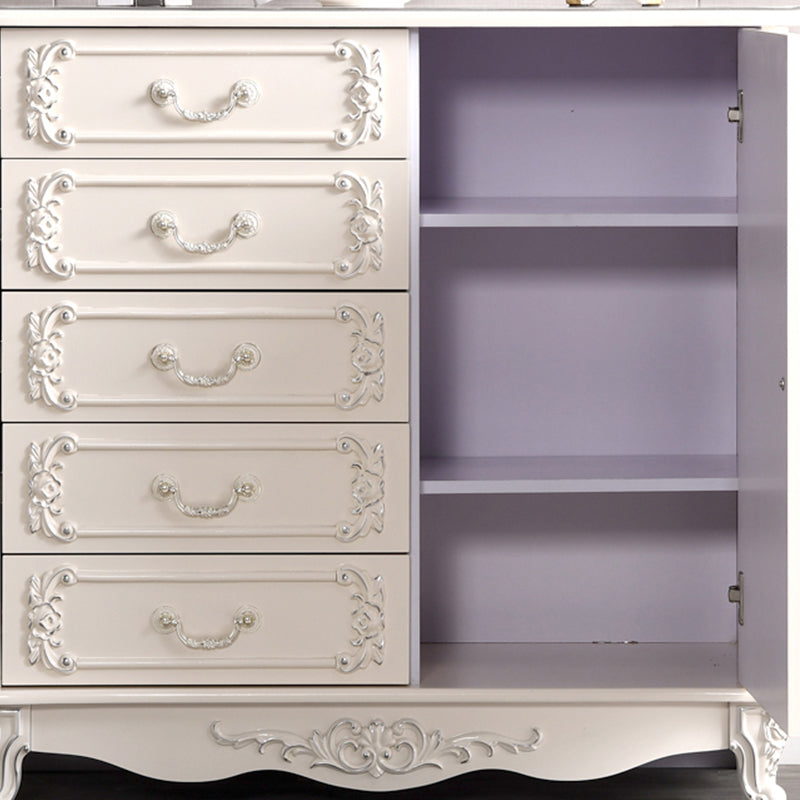 Glam Storage Chest White Artificial Wood Storage Chest Dresser with Drawers and Doors