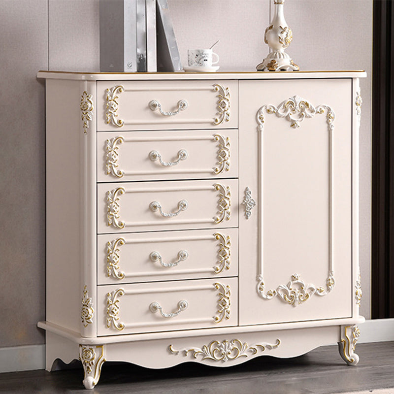 Glam Storage Chest White Artificial Wood Storage Chest Dresser with Drawers and Doors