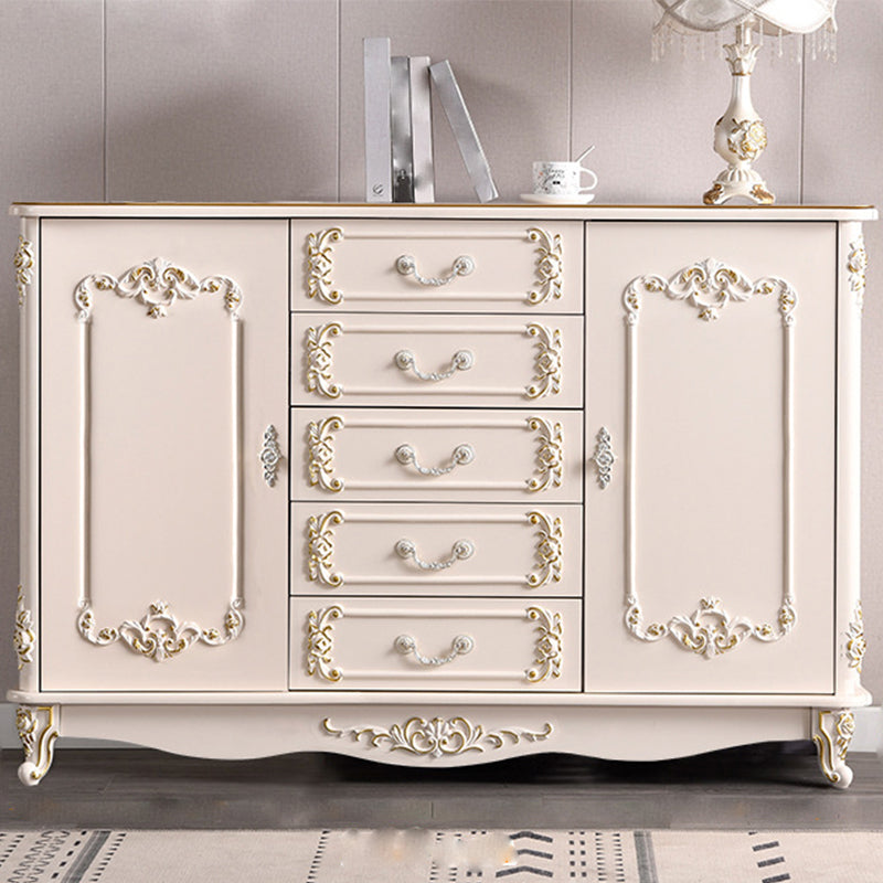 Glam Storage Chest White Artificial Wood Storage Chest Dresser with Drawers and Doors