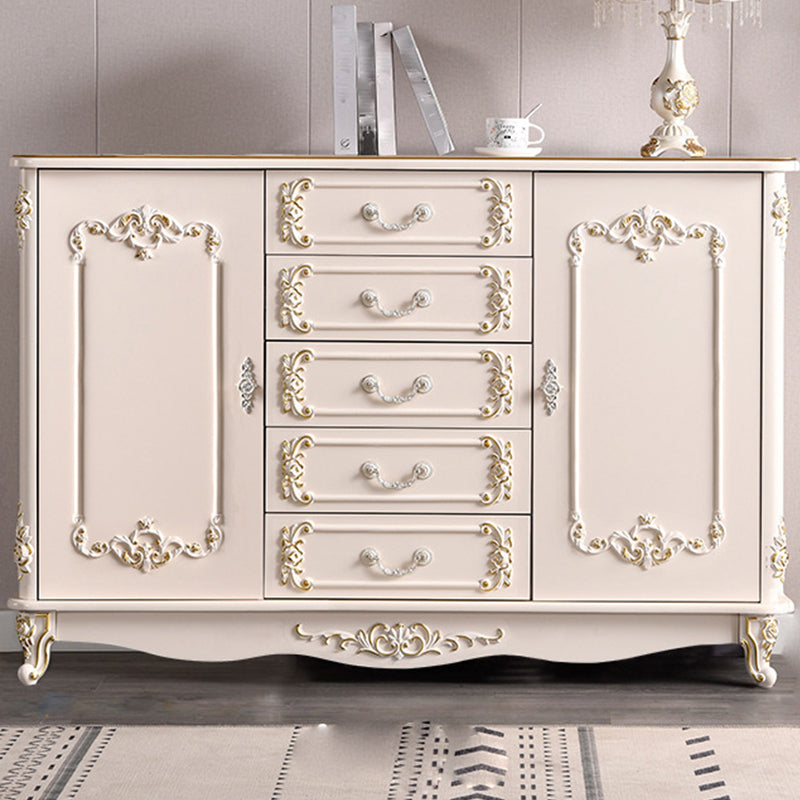 Glam Storage Chest White Artificial Wood Storage Chest Dresser with Drawers and Doors