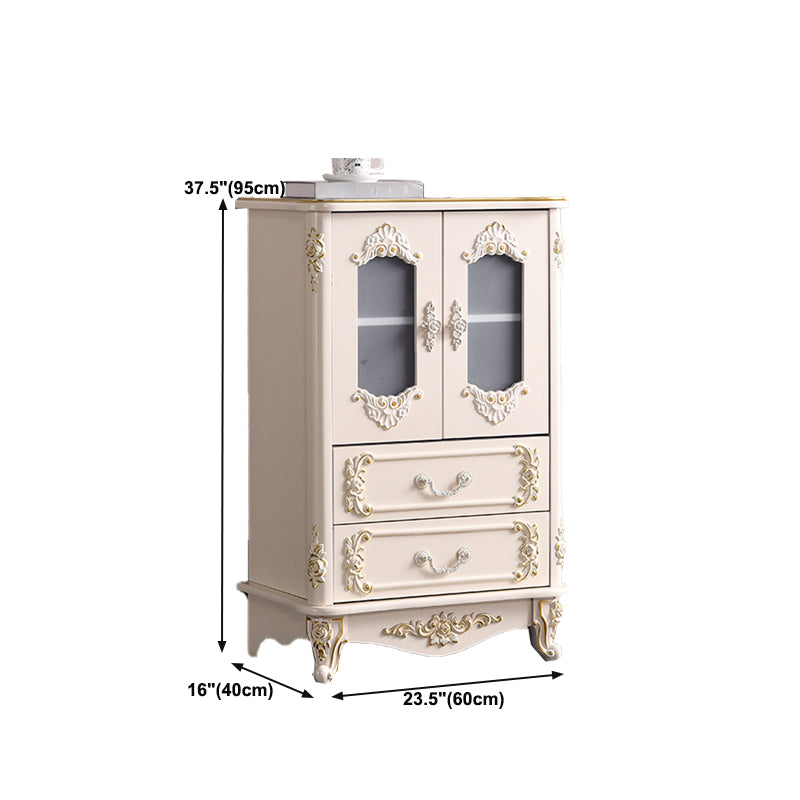 Glam Storage Chest White Artificial Wood Storage Chest Dresser with Drawers and Doors