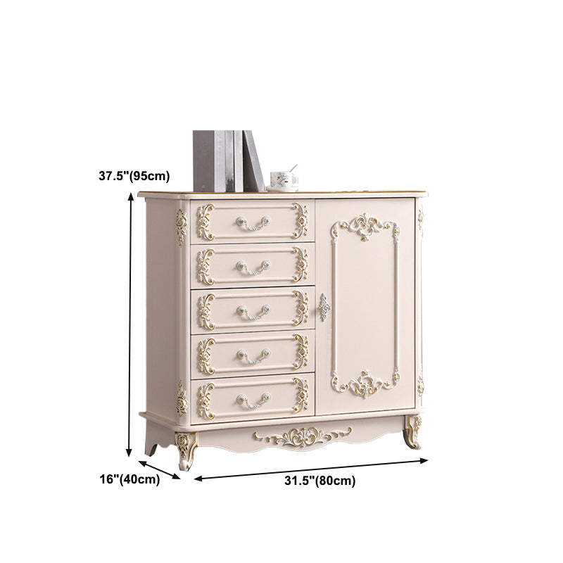 Glam Storage Chest White Artificial Wood Storage Chest Dresser with Drawers and Doors