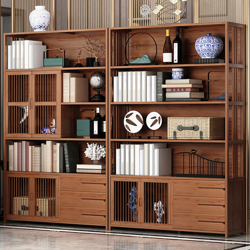 Modern Bamboo Bookshelf Brown Closed Back Shelf Bookcase With Cabinets