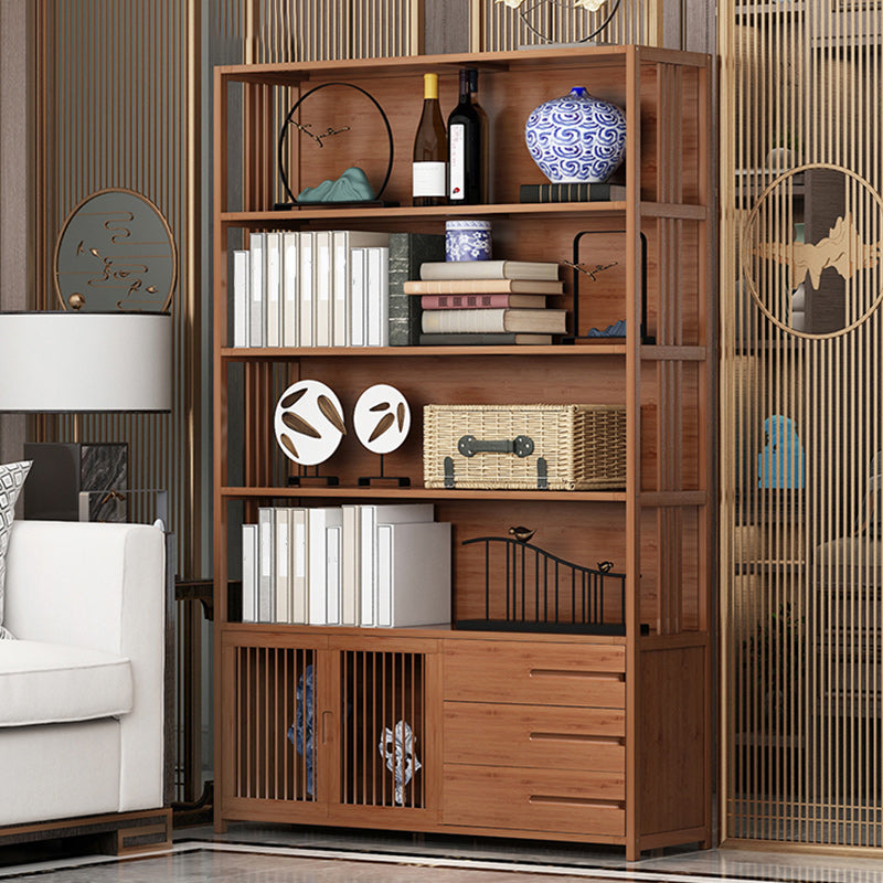 Modern Bamboo Bookshelf Brown Closed Back Shelf Bookcase With Cabinets