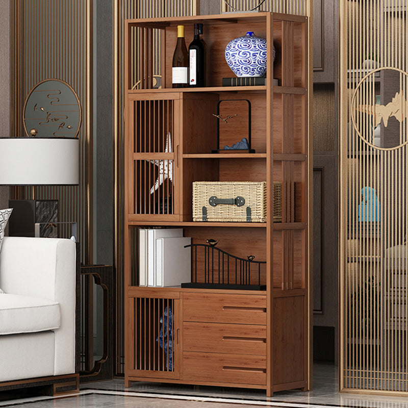 Modern Bamboo Bookshelf Brown Closed Back Shelf Bookcase With Cabinets
