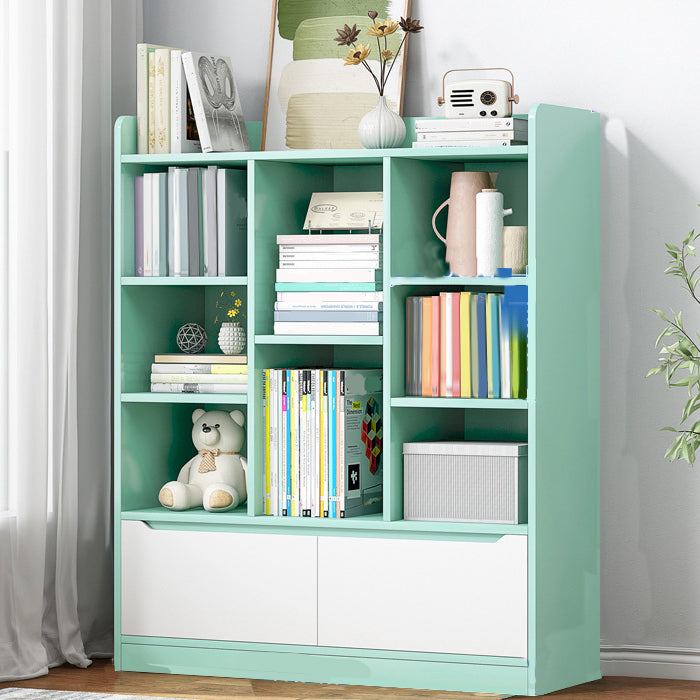 Wooden Bookcase 8" D Closed Back Bookshelf with Doors for Living Room