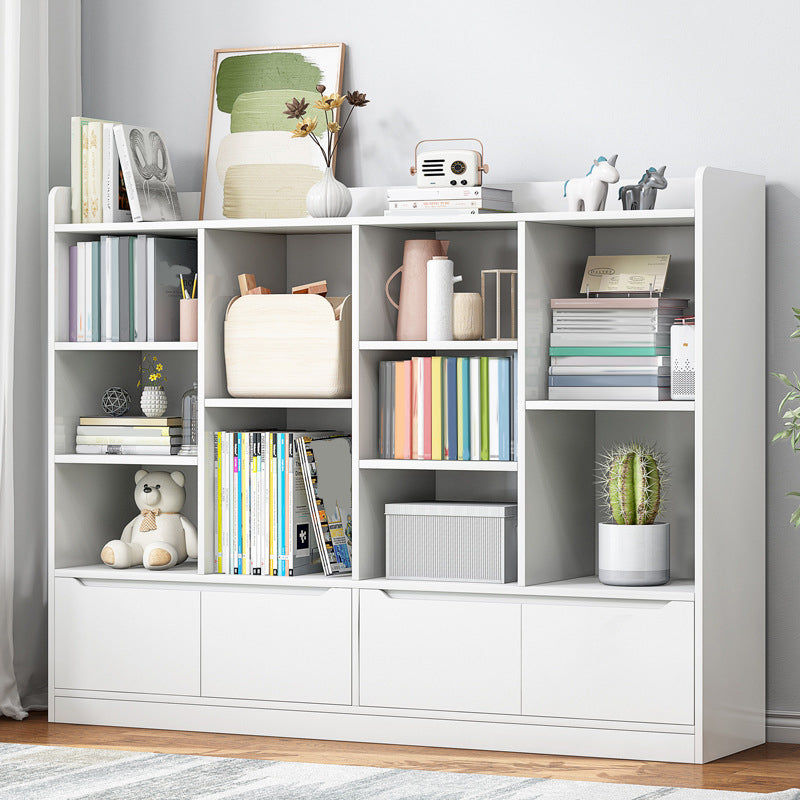 Wooden Bookcase 8" D Closed Back Bookshelf with Doors for Living Room