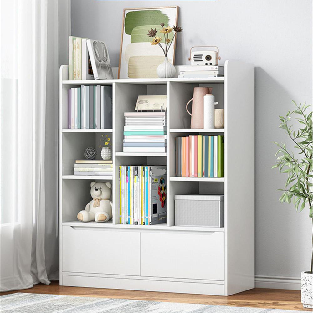 Wooden Bookcase 8" D Closed Back Bookshelf with Doors for Living Room