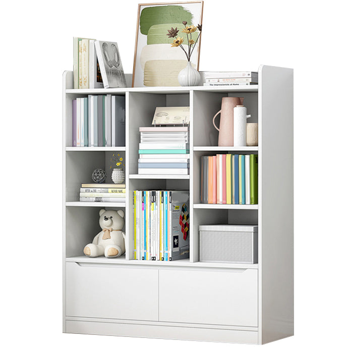 Wooden Bookcase 8" D Closed Back Bookshelf with Doors for Living Room