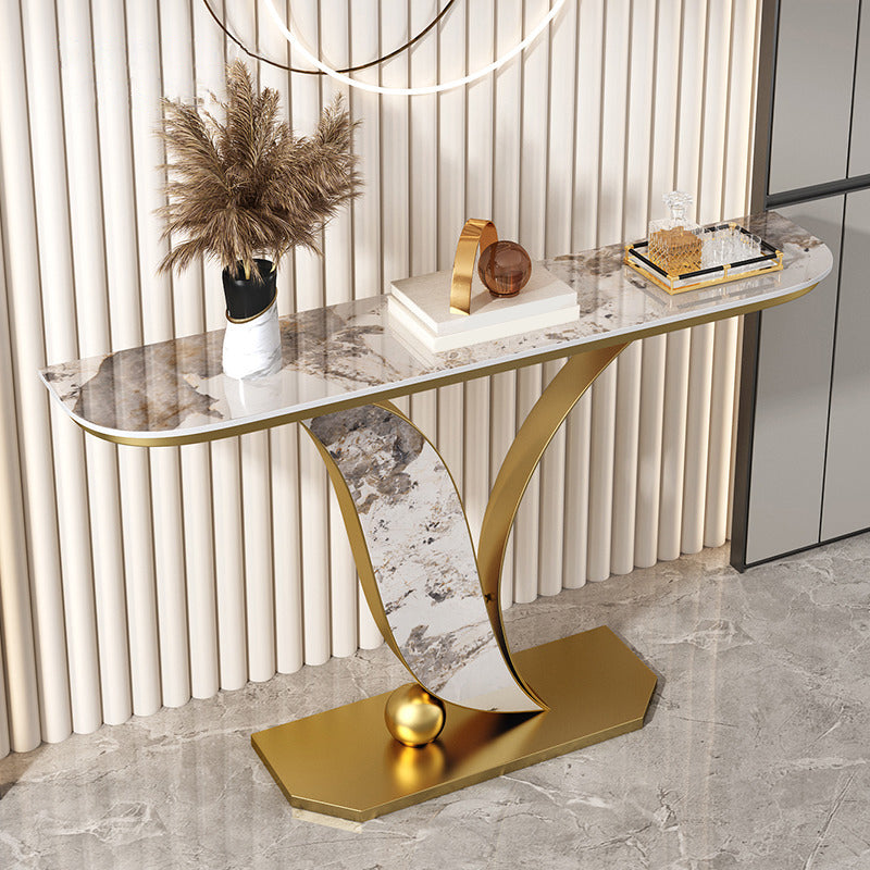 Glam Slate Half Moon Console Table Stain Resistant Scratch Resistant Sofa Table