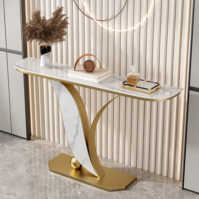 Glam Slate Half Moon Console Table Stain Resistant Scratch Resistant Sofa Table