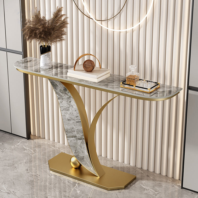 Glam Slate Half Moon Console Table Stain Resistant Scratch Resistant Sofa Table