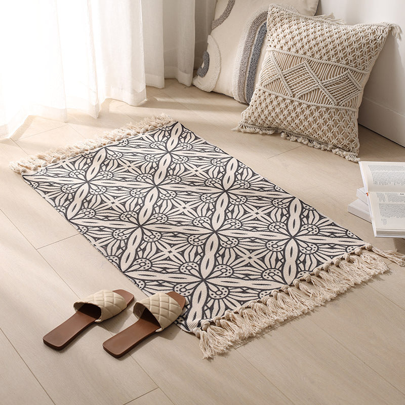 Vintage Tribal Pattern Rug Cotton Fringe Carpet Pet Friendly Area Rug for Living Room