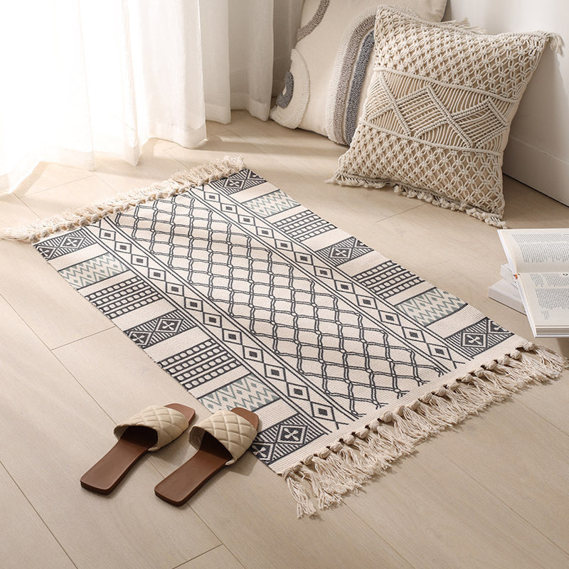 Vintage Tribal Pattern Rug Cotton Fringe Carpet Pet Friendly Area Rug for Living Room