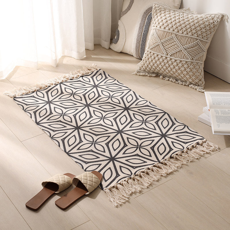 Vintage Tribal Pattern Rug Cotton Fringe Carpet Pet Friendly Area Rug for Living Room