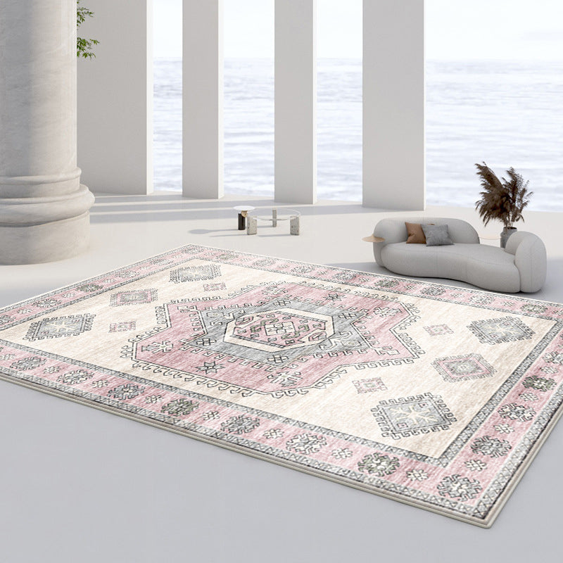 Light Gray Retro Rug Polyester Graphic Indoor Rug Washable Rug for Sitting Room