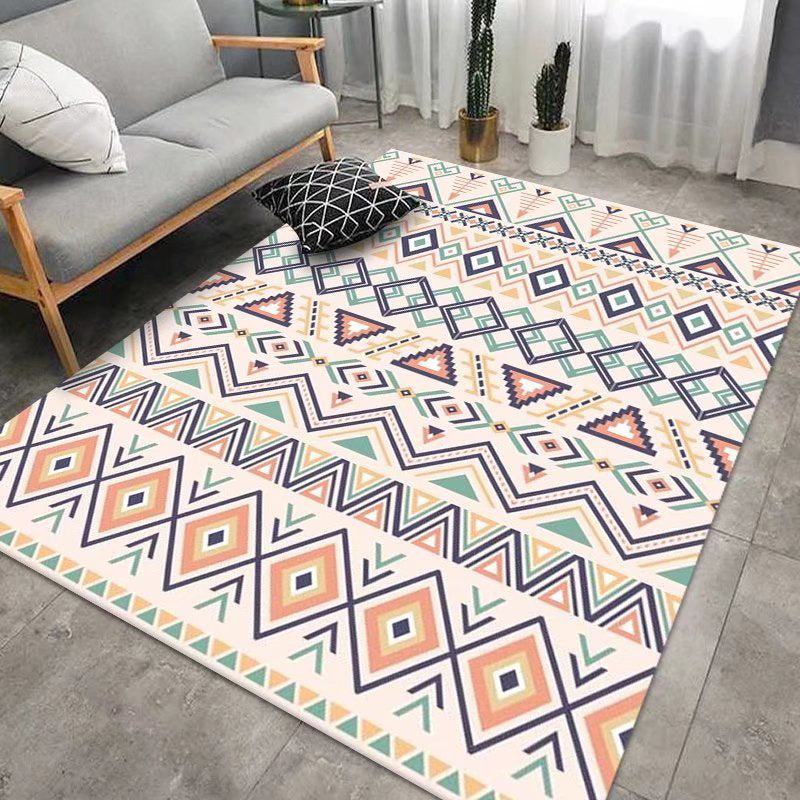 Apricot Morocco Rug Polyester Geometry Rug Washable Rug for Sitting Room