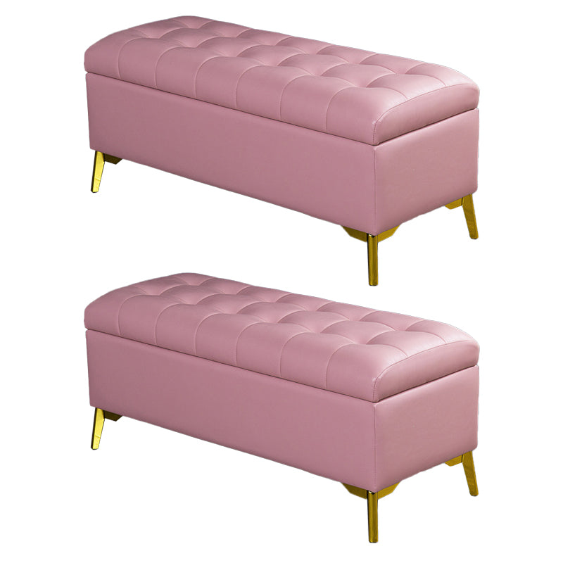 Glam Pouf Ottoman PU Leather Upholstered Solid Color Tufted Square Ottoman with Storage