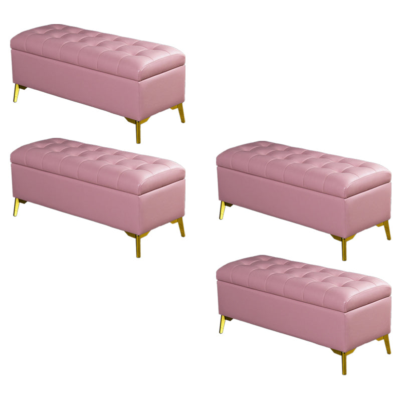 Glam Pouf Ottoman PU Leather Upholstered Solid Color Tufted Square Ottoman with Storage