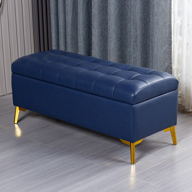 Glam Pouf Ottoman PU Leather Upholstered Solid Color Tufted Square Ottoman with Storage
