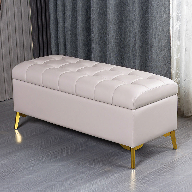 Glam Pouf Ottoman PU Leather Upholstered Solid Color Tufted Square Ottoman with Storage