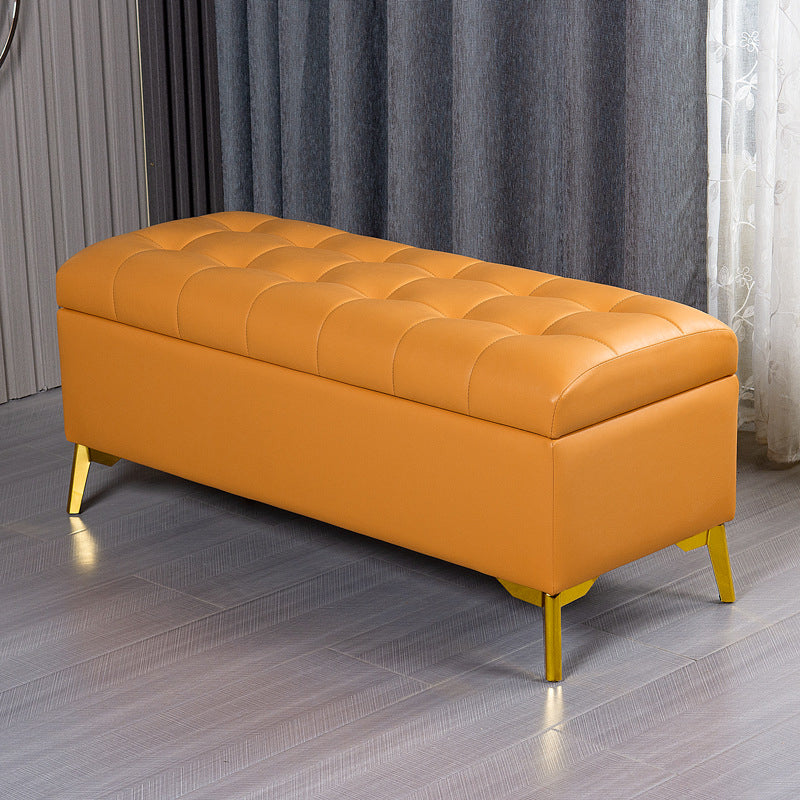 Glam Pouf Ottoman PU Leather Upholstered Solid Color Tufted Square Ottoman with Storage