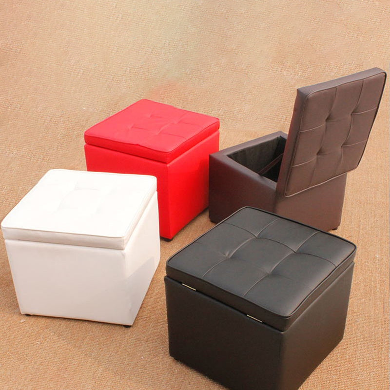 Tufted Mildew Resistant Ottoman Faux Leather Square Mid-Century Modern Cube Ottoman