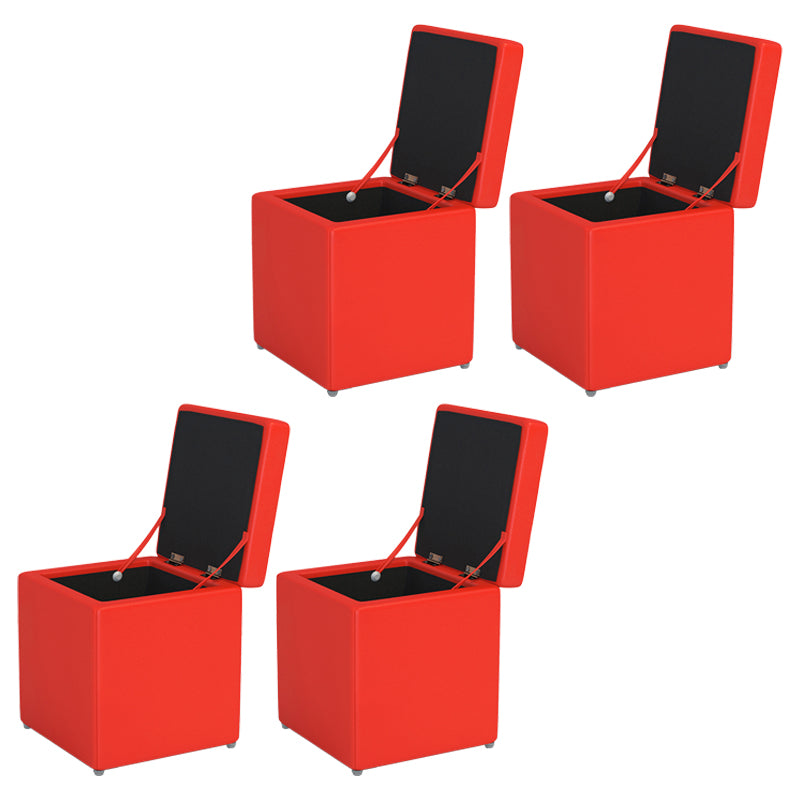 Tufted Mildew Resistant Ottoman Faux Leather Square Mid-Century Modern Cube Ottoman