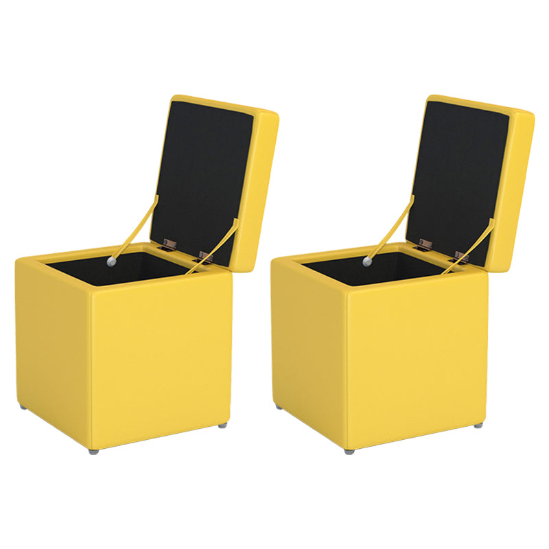 Tufted Mildew Resistant Ottoman Faux Leather Square Mid-Century Modern Cube Ottoman