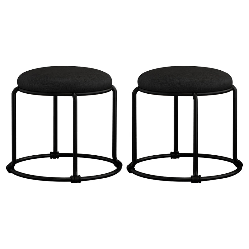 Contemporary Ottoman Fabric Upholstered Metal Frame Solid Color Round Ottoman