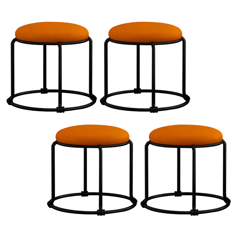 Contemporary Ottoman Fabric Upholstered Metal Frame Solid Color Round Ottoman