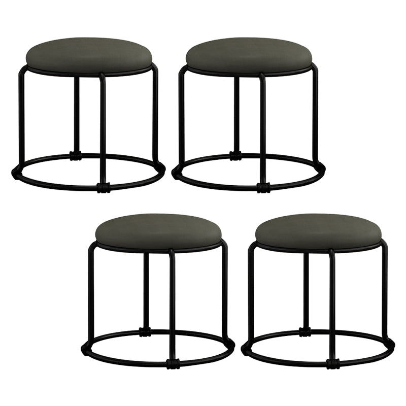 Contemporary Ottoman Fabric Upholstered Metal Frame Solid Color Round Ottoman