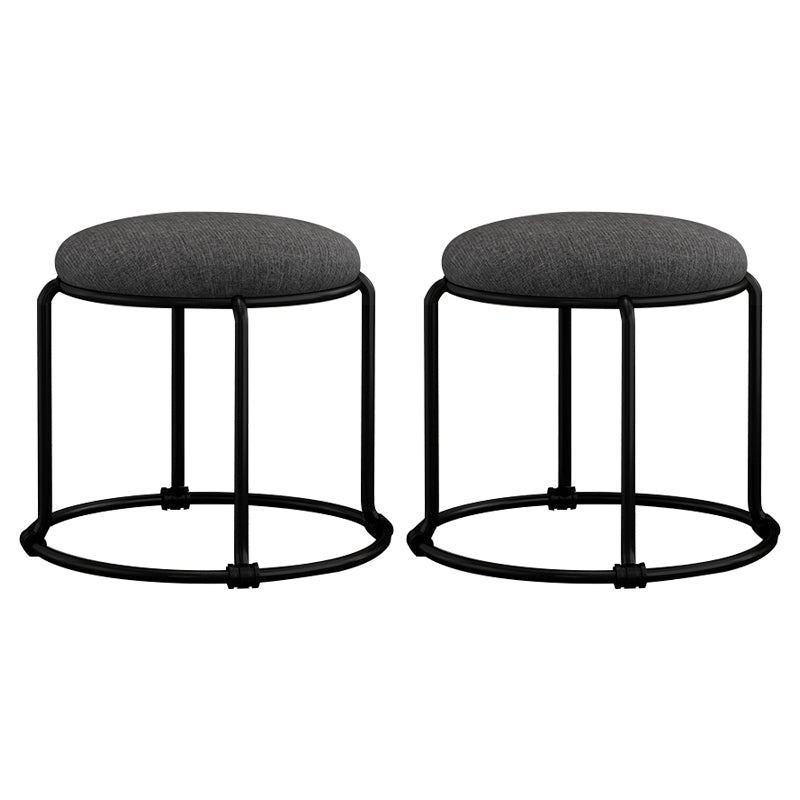 Contemporary Ottoman Fabric Upholstered Metal Frame Solid Color Round Ottoman